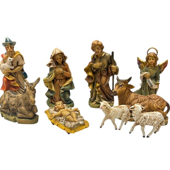 Vintage Italy Nativity Set Wood Stable 7 Figures + 2 Sheep Christmas Decor - Picture 4 of 10